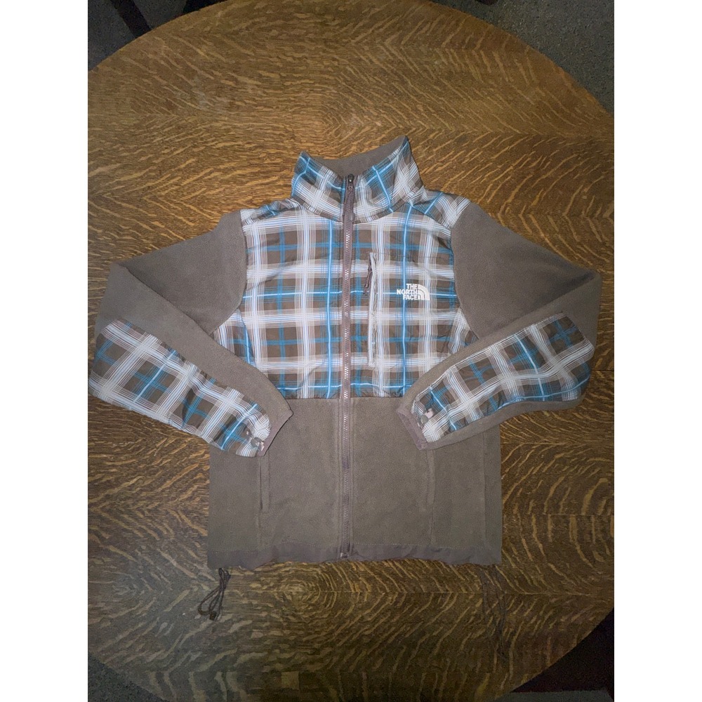 The North Face Denali Fleece Jacket Womens S Brown Blue Plaid Full Zip Y2K